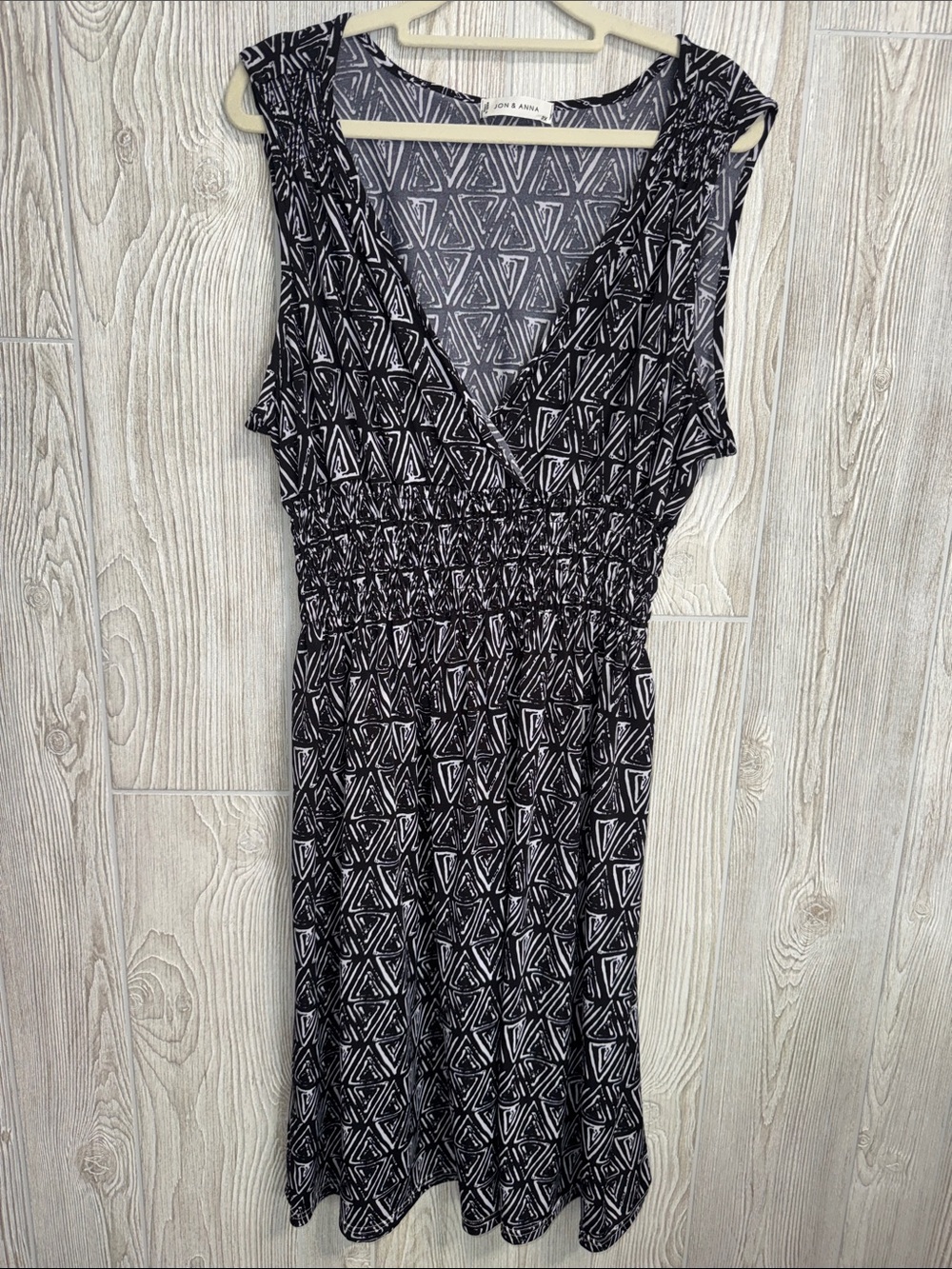 Jon & Anna Black and White Geometric V-Neck Smocked Waist Dress